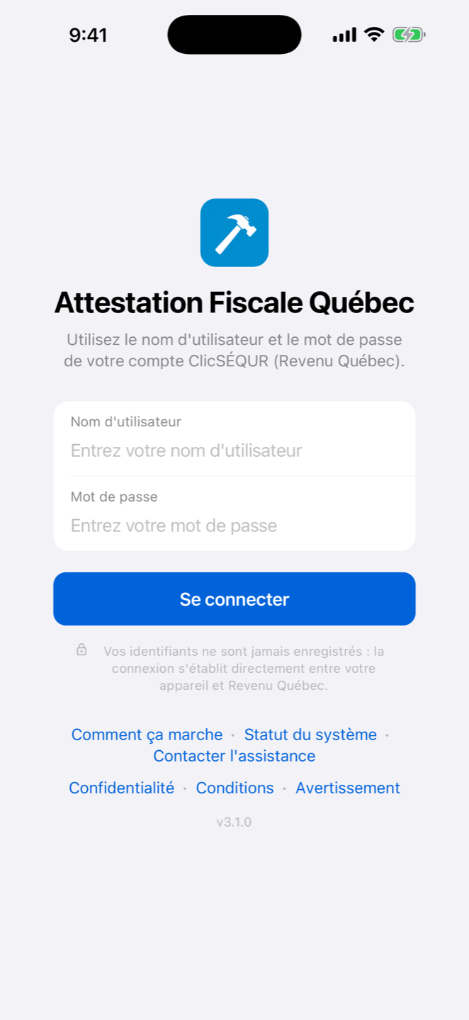 Écran de connexion clicSÉQUR