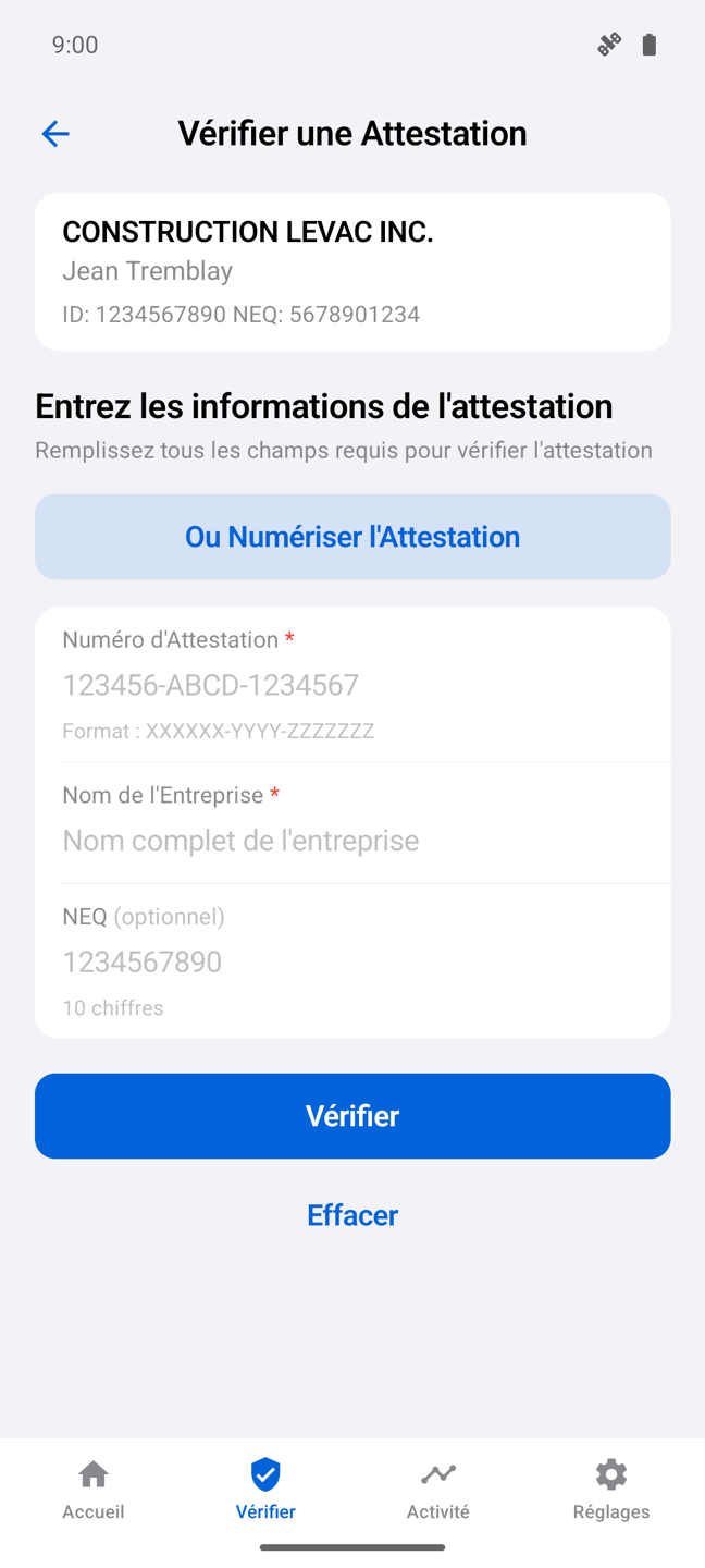 Vérification d'une attestation par photo ou saisie manuelle